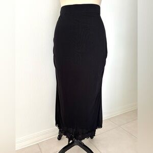 Free People Mesh Skirt NWT Black 2 Layer Lettuce Hem Bodycon Ruched Sides XL